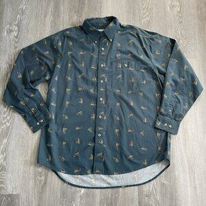 Wrangler Shirt Men XL Rugged Wear Flies Fishing Lures Print Long Sleeve Button